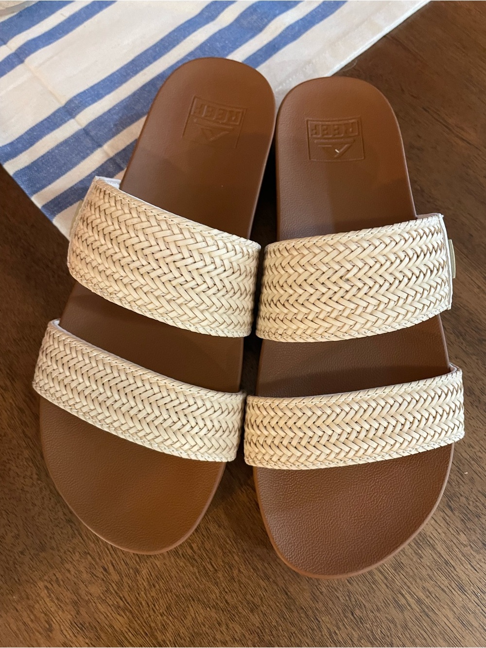Reef Double-Strap Slide Sandals in Brown and Cream - Picture 9 of 9